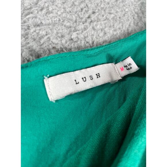 Lush Dress Women Medium Green Spaghetti Strap Mini Linen Button Front Wrap Lined - Picture 2 of 8